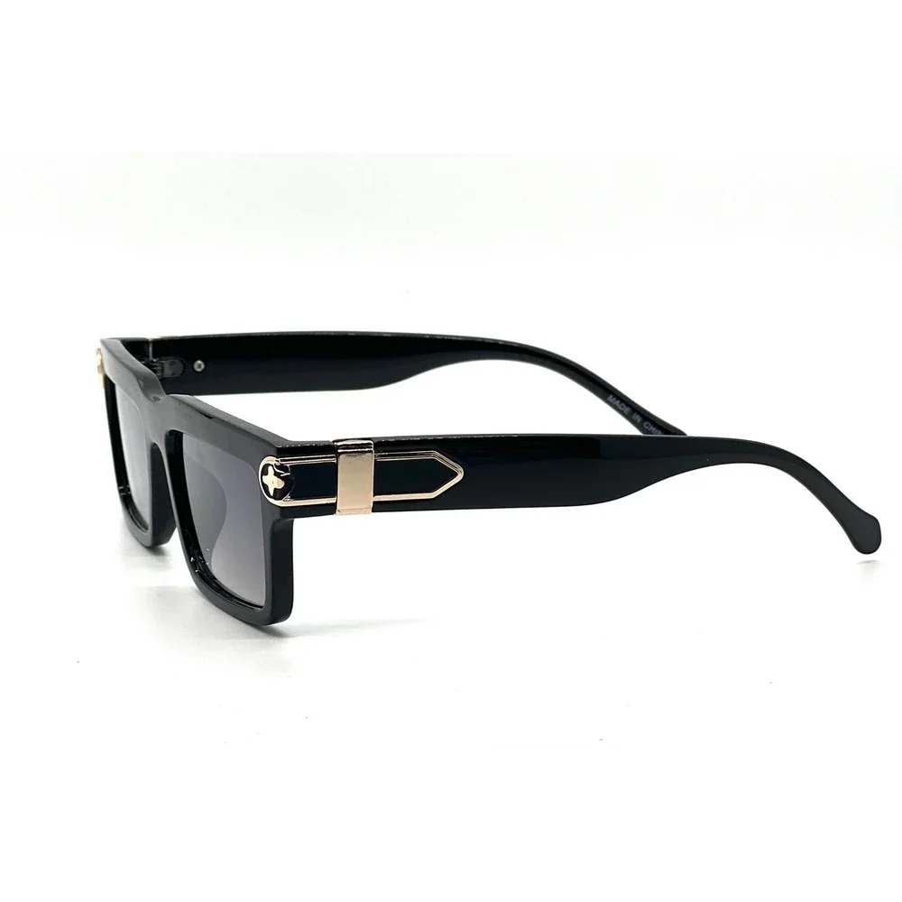 Mens Black Square Sunglasses Gradient Lenses Gold Accent Detail Fashion‎ Eyewear